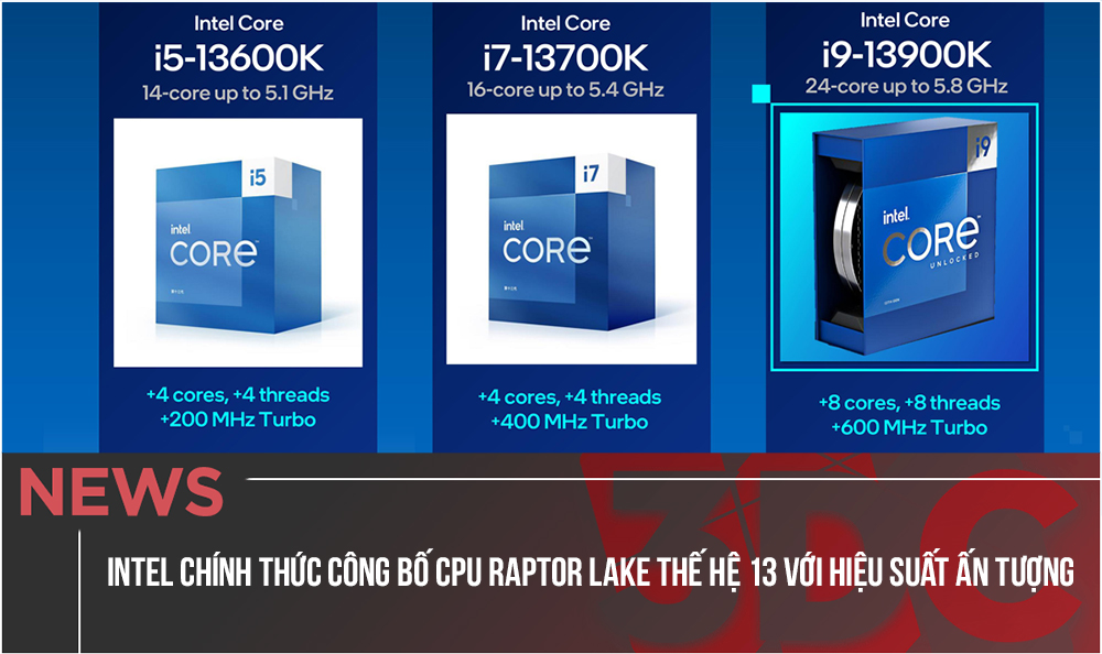 Intel chính thức công bố dòng CPU Raptor Lake thế hệ 13 với hiệu suất ấn tượng
