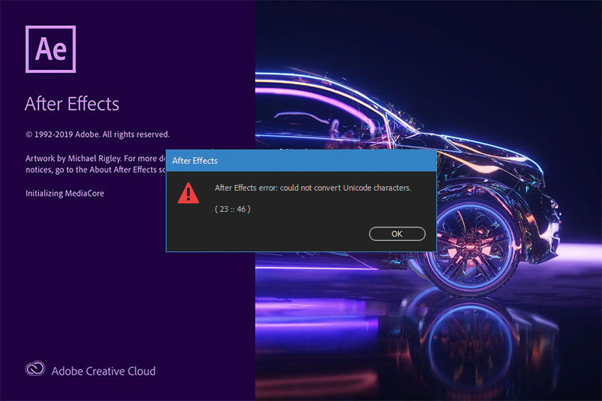 After effects error could not convert unicode characters 23 46 что делать
