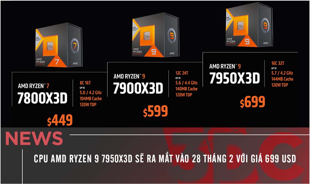 AMD Ryzen 9 7950X3D sẽ ra mắt vào 28 tháng 2 với giá 699 USD