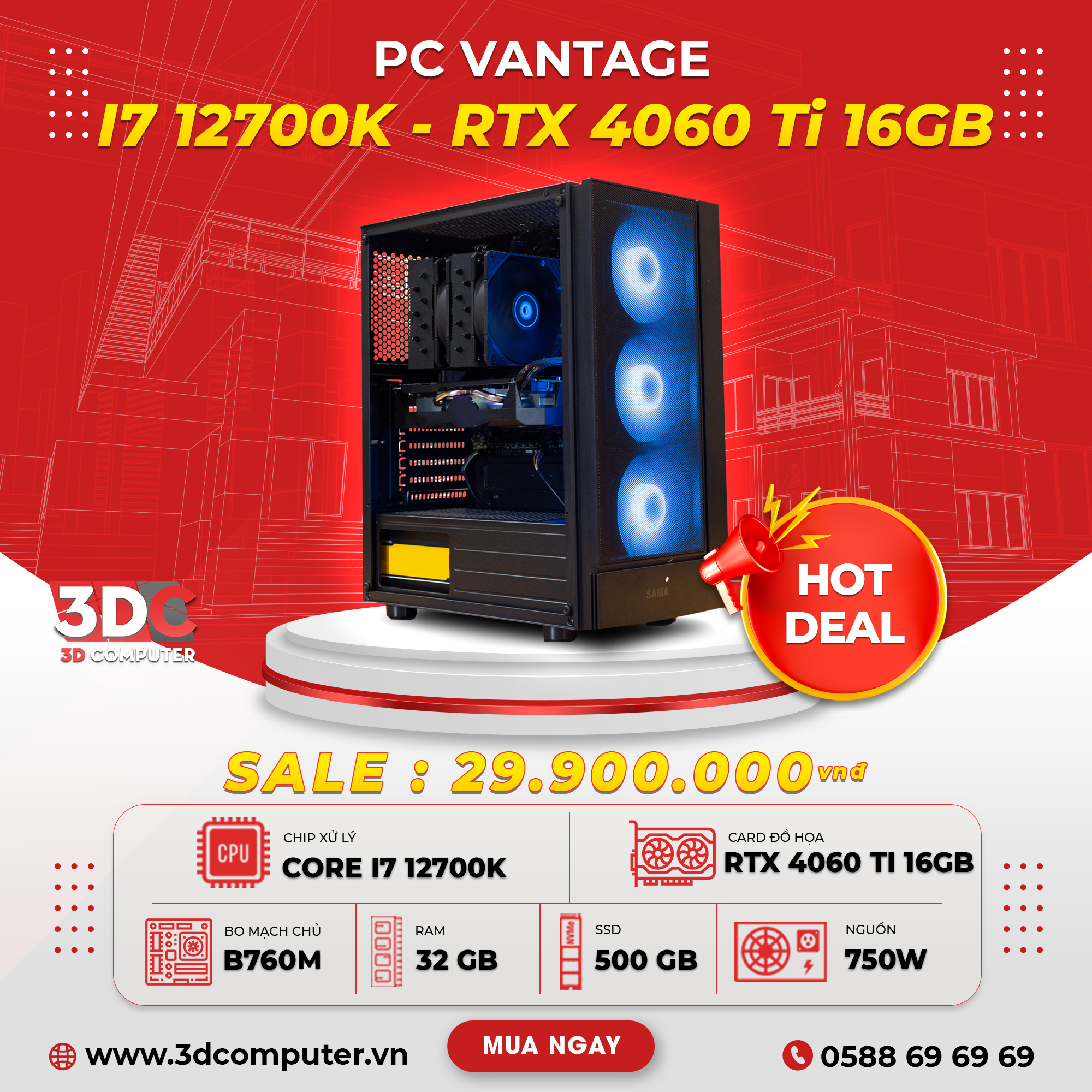 PC Chaos Vantage I7 12700K/32GB/ RTX 4060 Ti 16GB