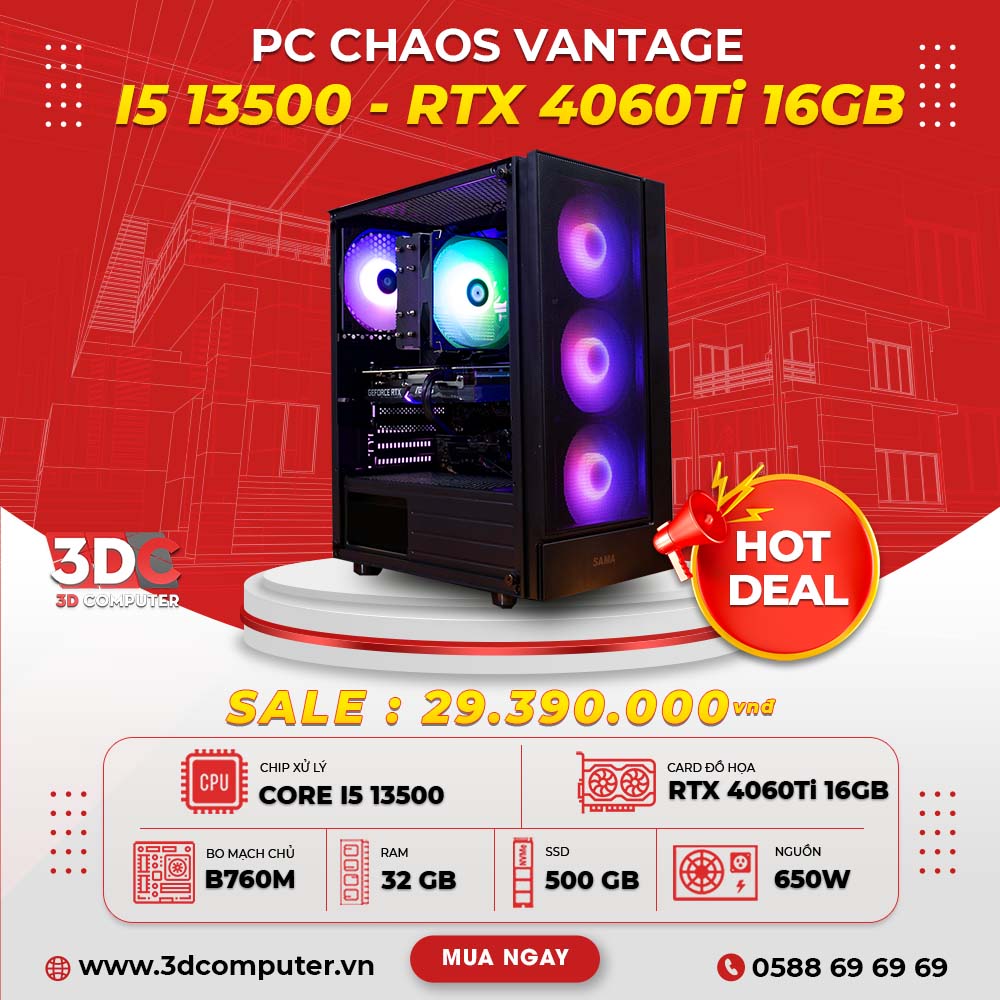 PC Chaos Vantage - I5 13500/ 32GB/ RTX 4060 Ti 16GB