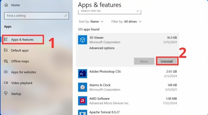 chọn uninstall