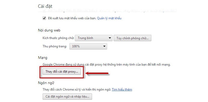 tìm và nhấp mục proxy