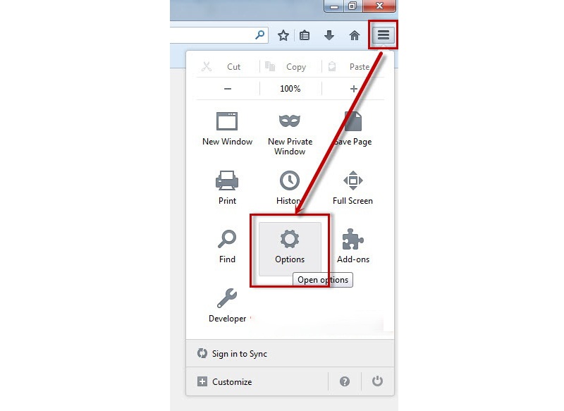 vào menu chọn option
