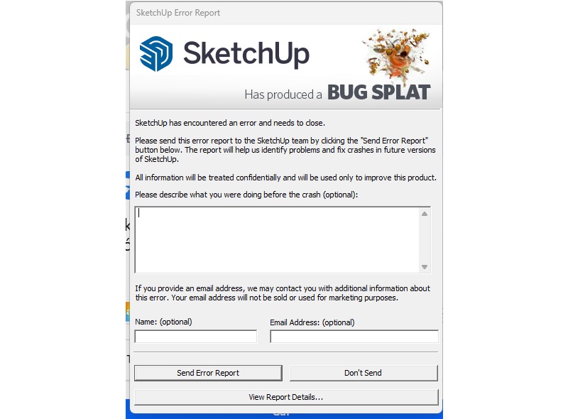 Sketchup lỗi bị văng file