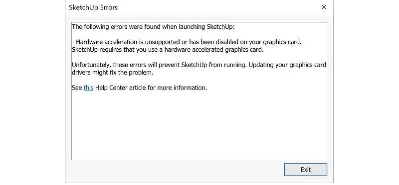 Sketchup lỗi the following errors were found when launching SketchUp